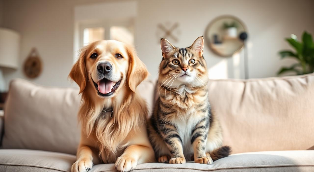 Cão e gato saudáveis representando o plano de saúde PetLove